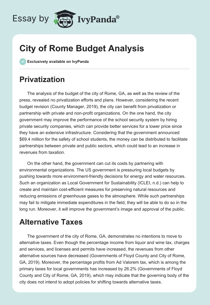 City of Rome Budget Analysis. Page 1