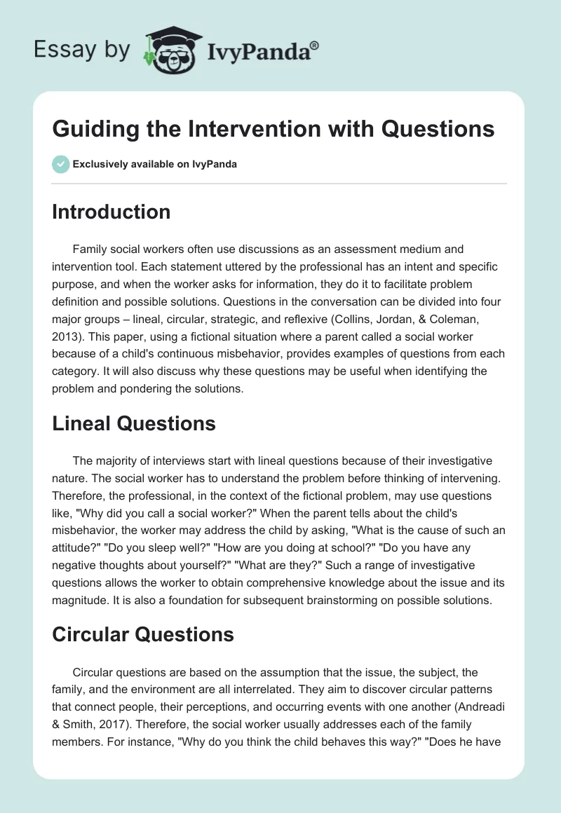 Guiding the Intervention with Questions. Page 1