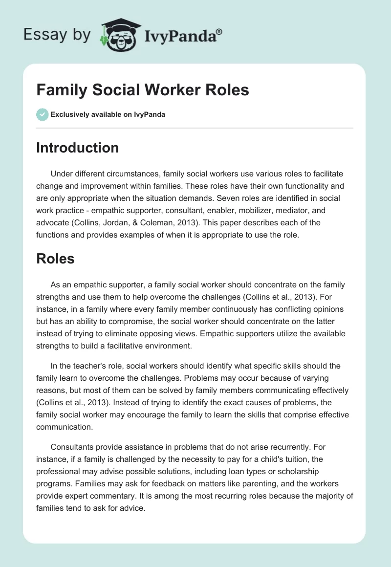 Family Social Worker Roles. Page 1