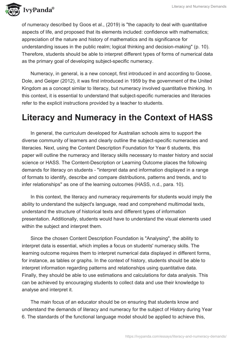 Literacy and Numeracy Demands. Page 3