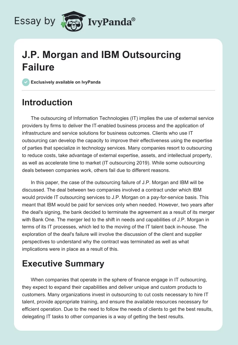 J.P. Morgan and IBM Outsourcing Failure. Page 1