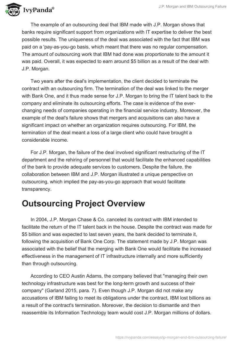 J.P. Morgan and IBM Outsourcing Failure. Page 2