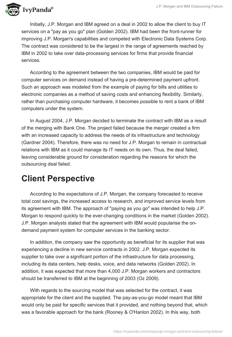 J.P. Morgan and IBM Outsourcing Failure. Page 3