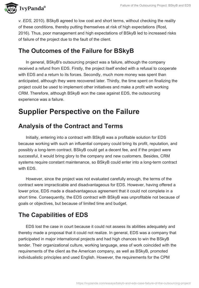 Failure of the Outsourcing Project: BSkyB and EDS. Page 5