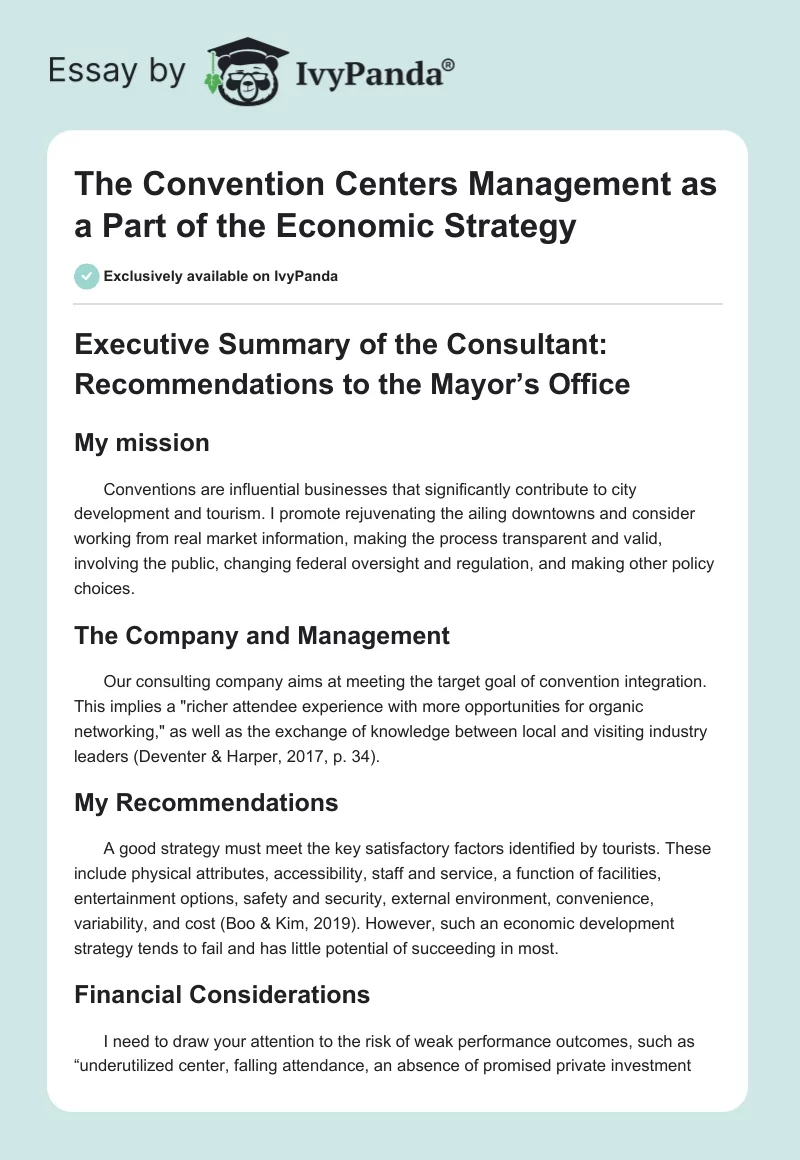 The Convention Centers Management as a Part of the Economic Strategy. Page 1