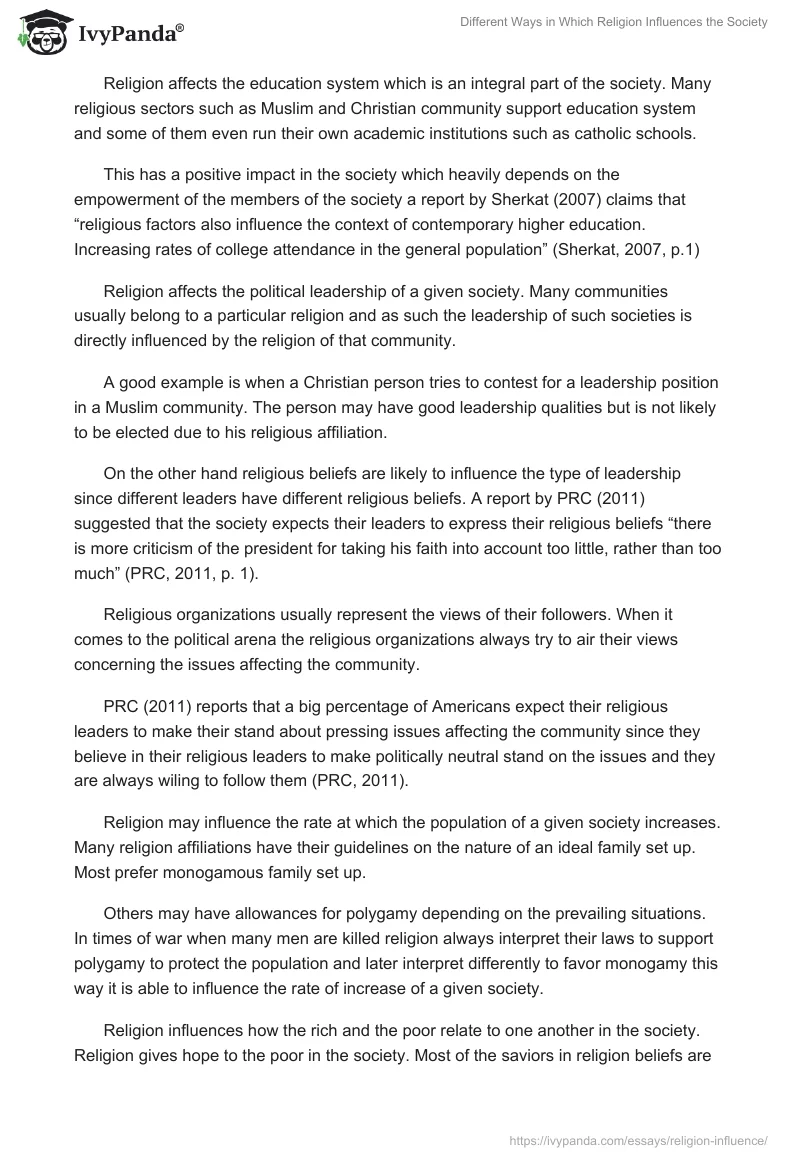 Different Ways in Which Religion Influences the Society. Page 2