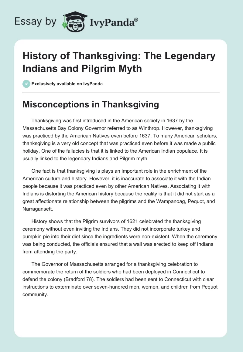 History of Thanksgiving: The Legendary Indians and Pilgrim Myth. Page 1