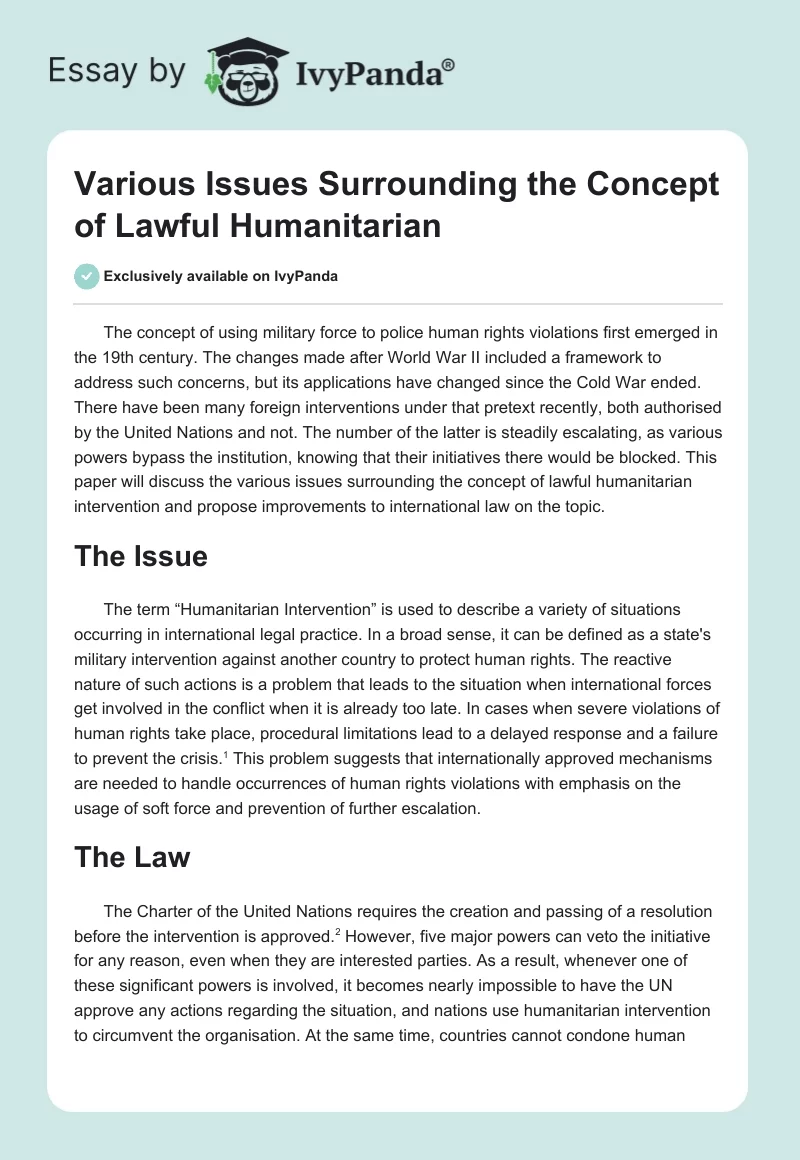 Various Issues Surrounding the Concept of Lawful Humanitarian. Page 1