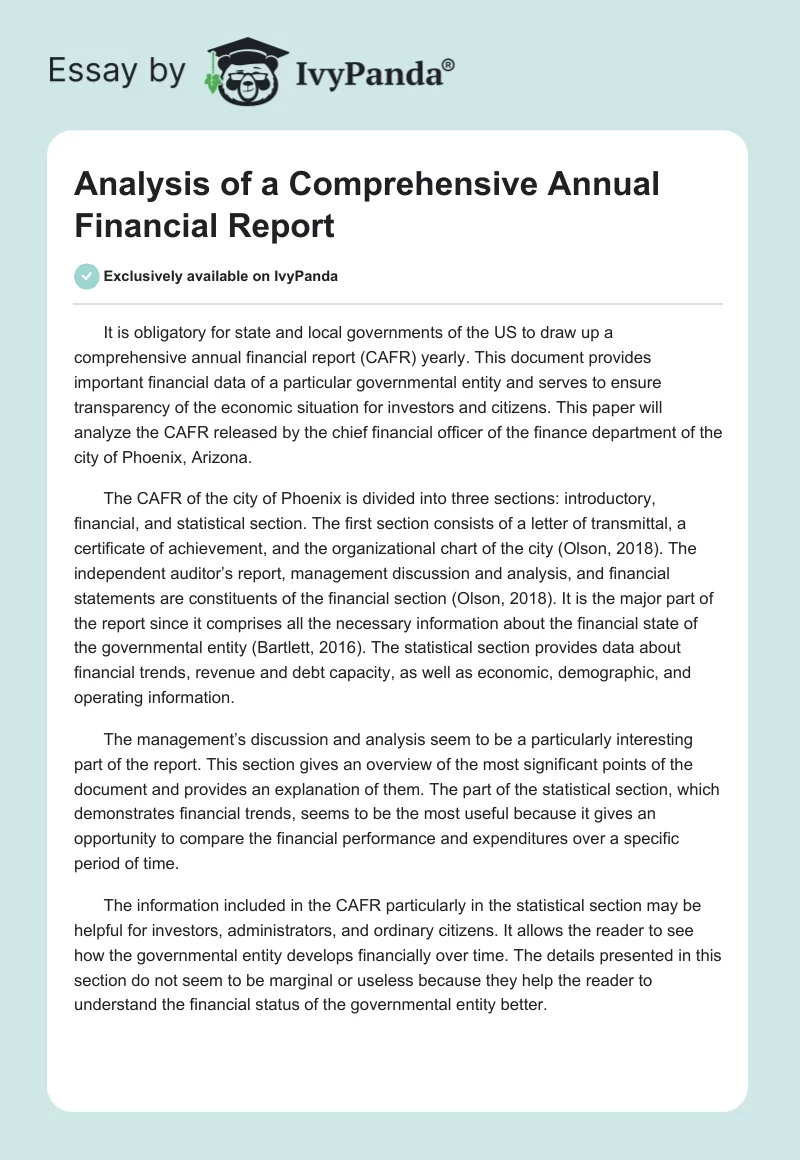 Analysis of a Comprehensive Annual Financial Report. Page 1