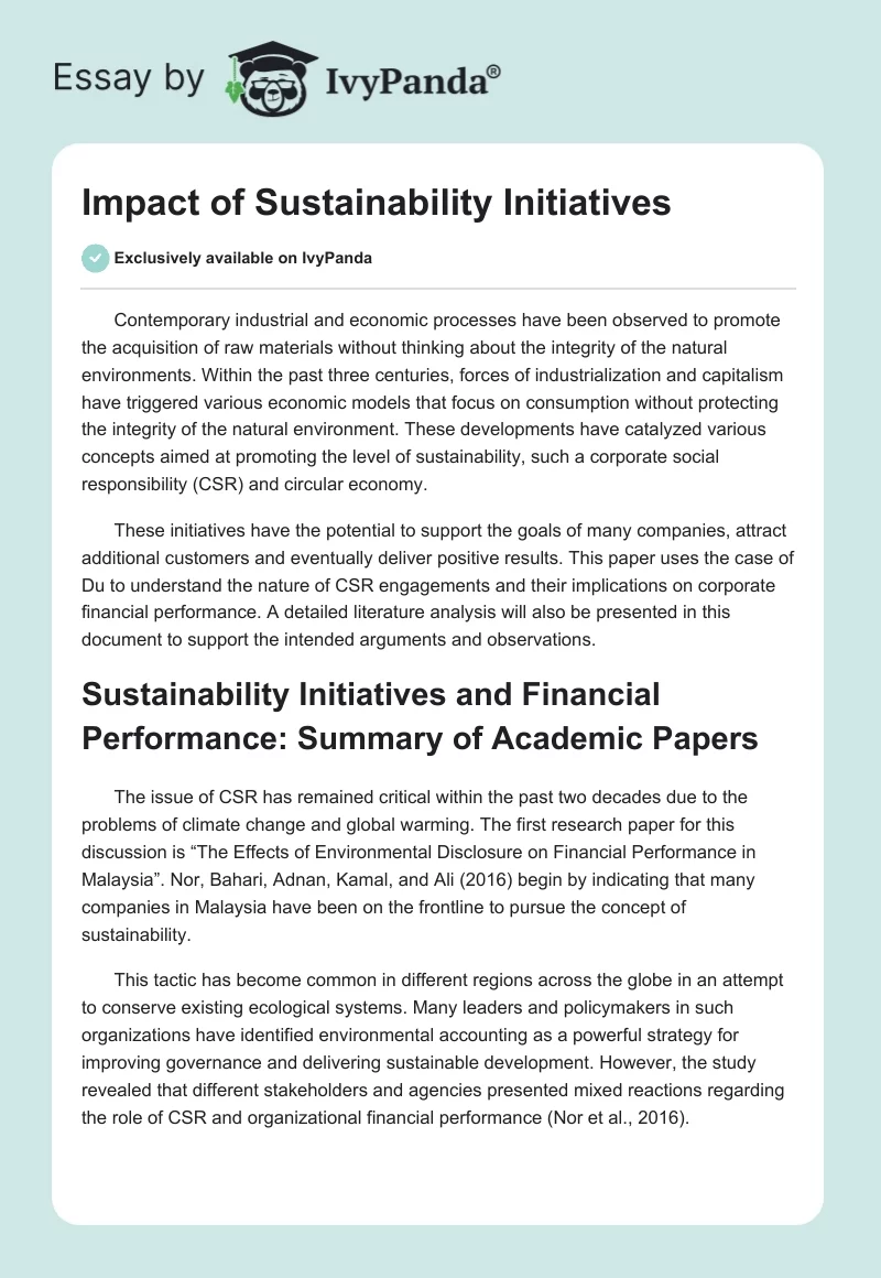 Impact of Sustainability Initiatives. Page 1