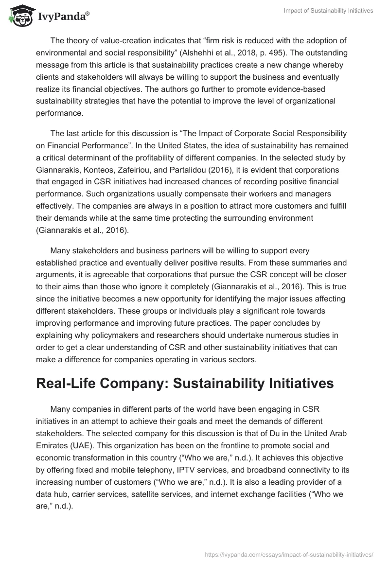Impact of Sustainability Initiatives. Page 3
