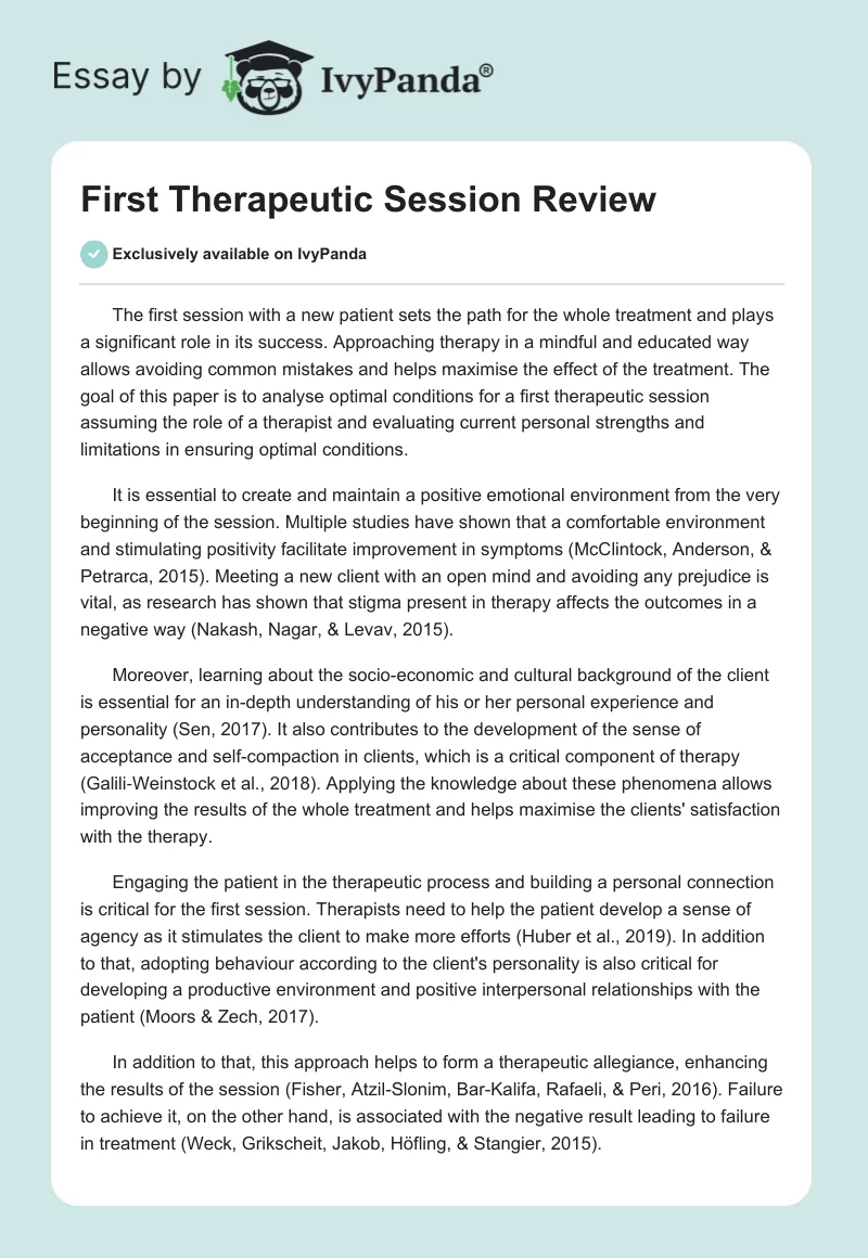 First Therapeutic Session Review. Page 1