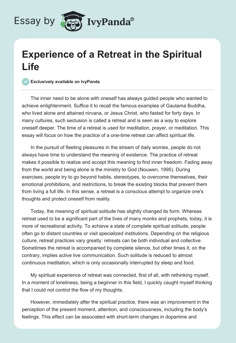 Experience of a Retreat in the Spiritual Life. Page 1