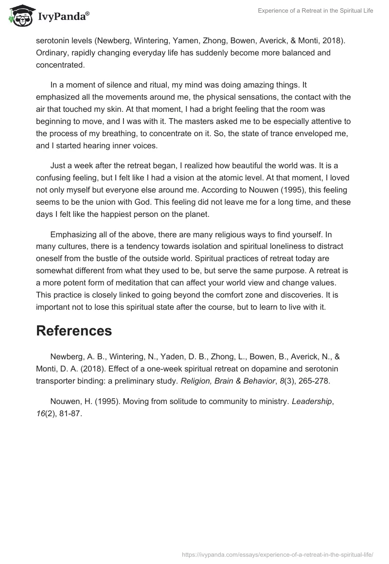 Experience of a Retreat in the Spiritual Life. Page 2