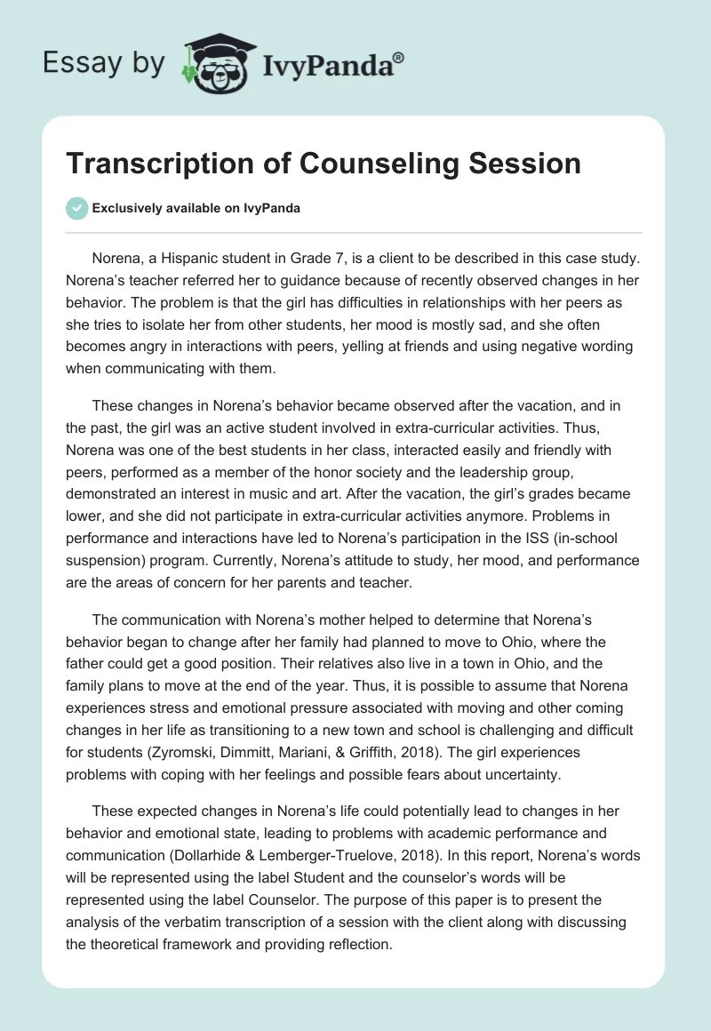 Transcription of Counseling Session. Page 1