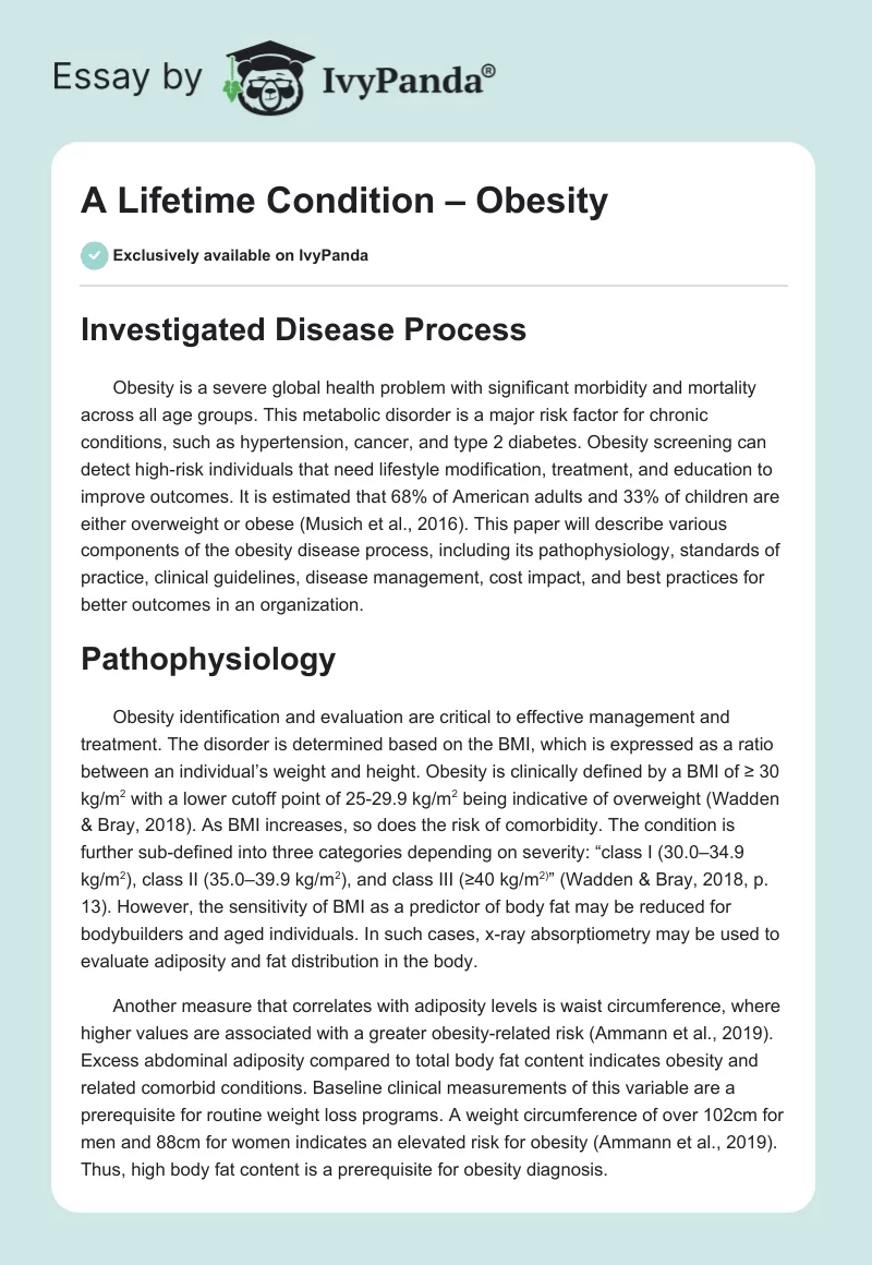 A Lifetime Condition – Obesity. Page 1