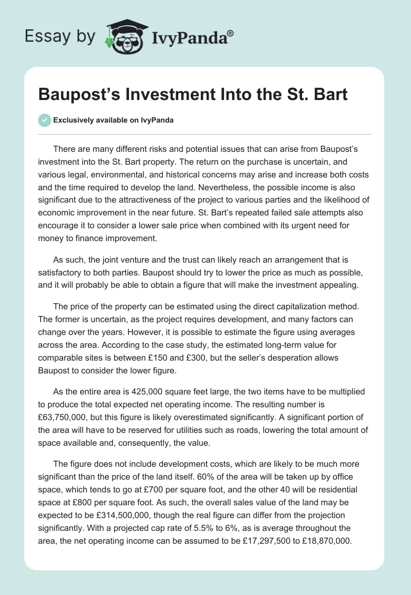 Baupost’s Investment Into the St. Bart. Page 1