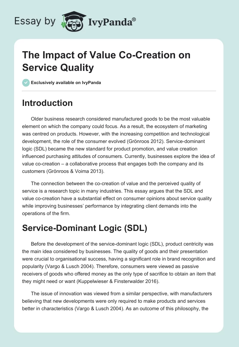 The Impact of Value Co-Creation on Service Quality. Page 1