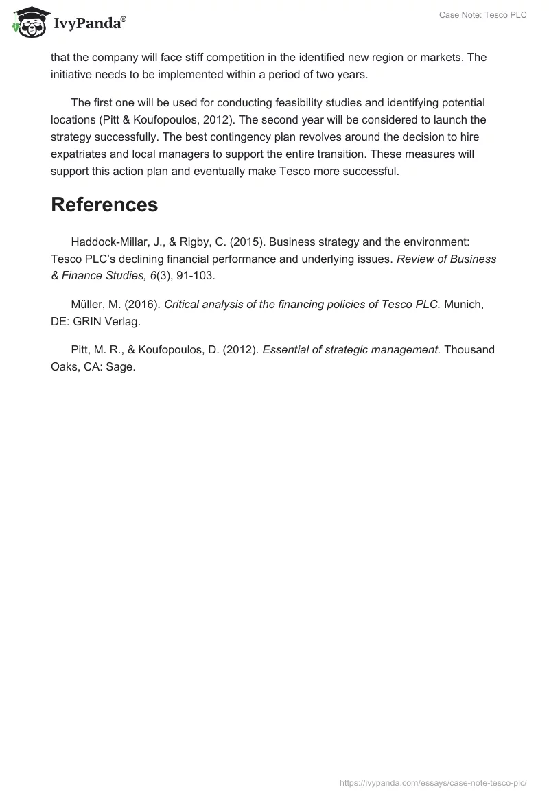 Case Note: Tesco PLC. Page 3