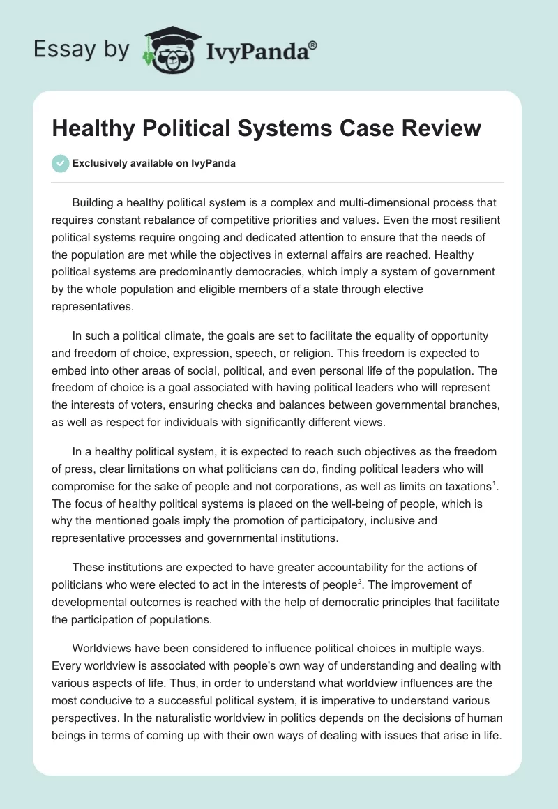Healthy Political Systems Case Review. Page 1