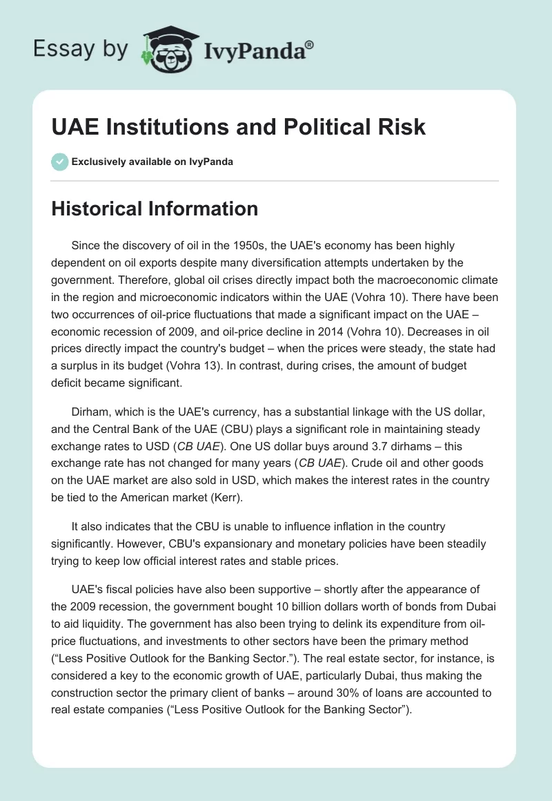 UAE Institutions and Political Risk. Page 1
