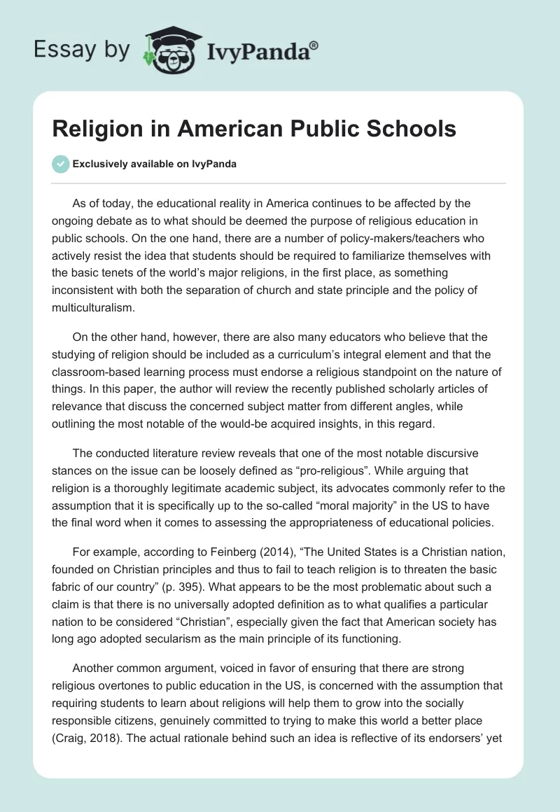 Religion in American Public Schools. Page 1