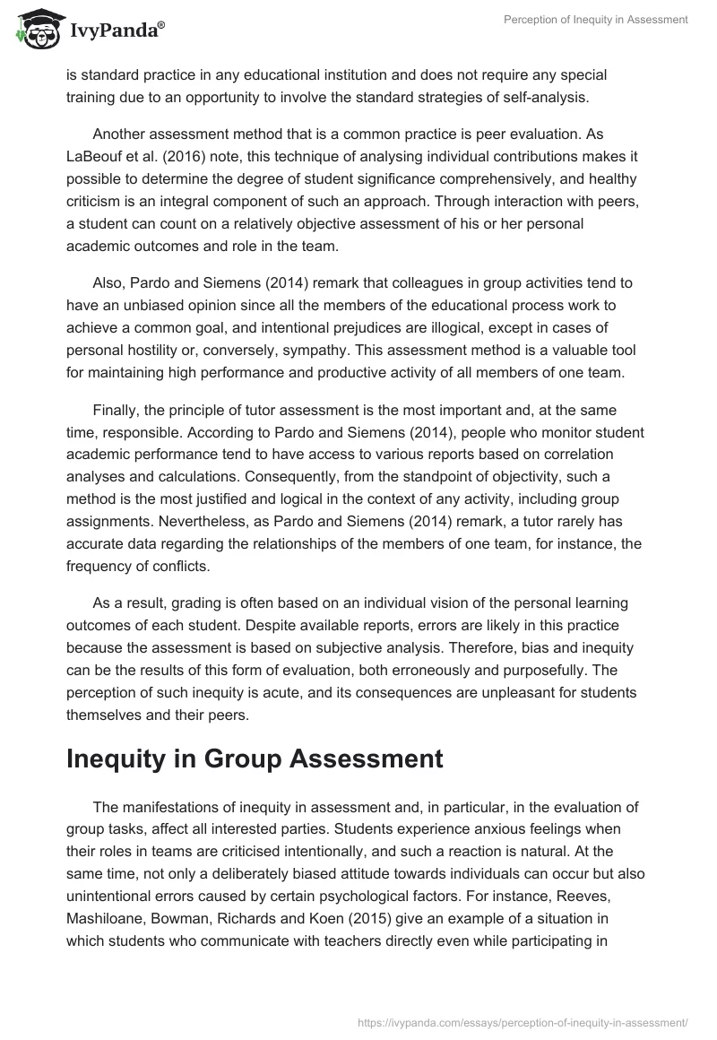 Perception of Inequity in Assessment. Page 2