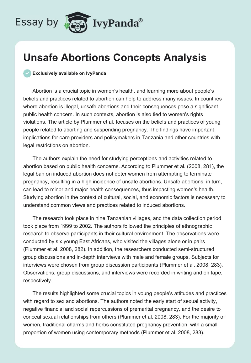 Unsafe Abortions Concepts Analysis. Page 1