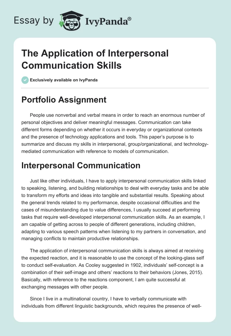 The Application of Interpersonal Communication Skills. Page 1