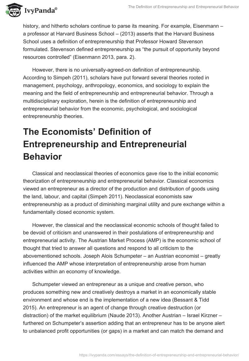 The Definition of Entrepreneurship and Entrepreneurial Behavior. Page 2