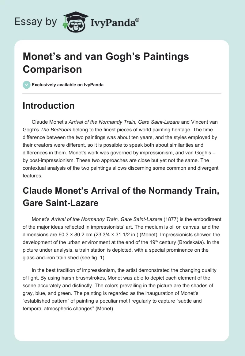 Monet’s and van Gogh’s Paintings Comparison. Page 1