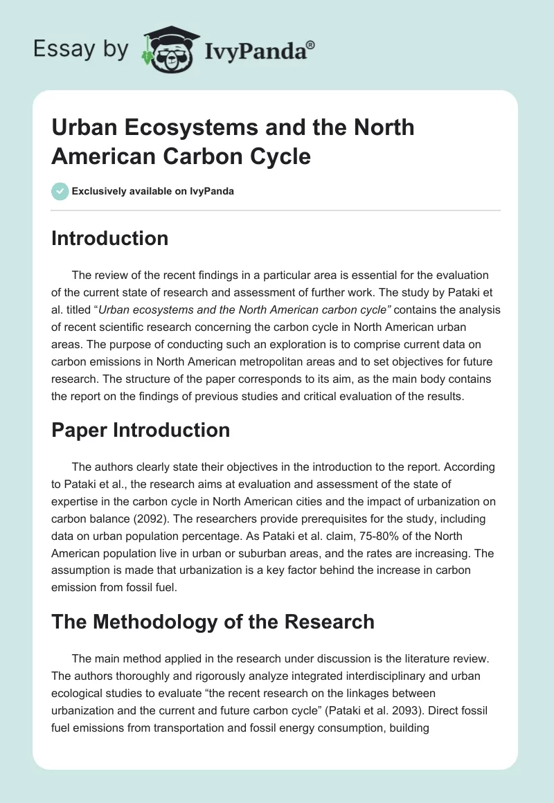 Urban Ecosystems and the North American Carbon Cycle. Page 1