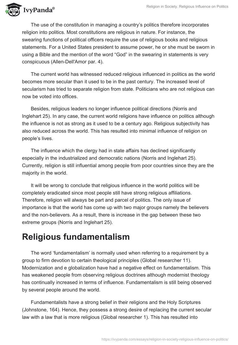 Religion in Society. Religious Influence on Politics. Page 2