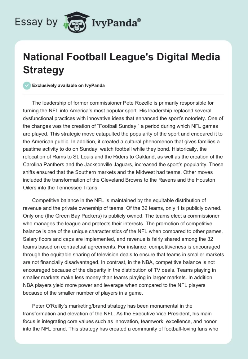 National Football League's Digital Media Strategy. Page 1