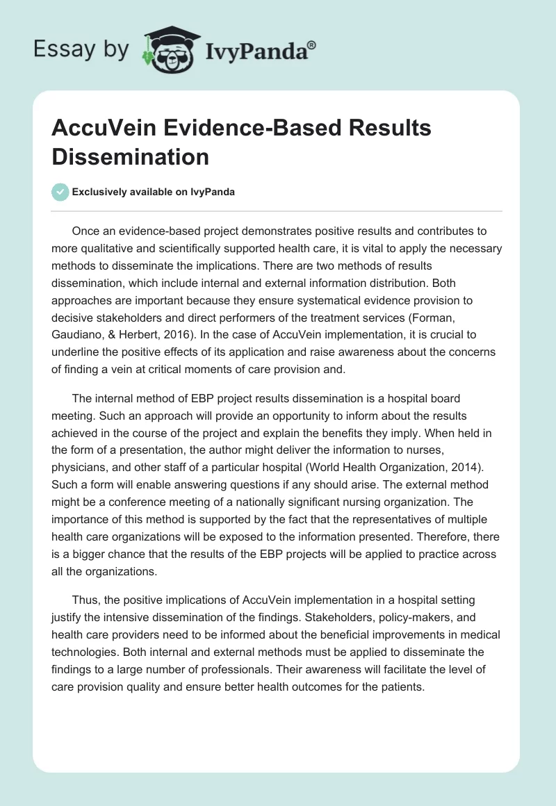 AccuVein Evidence-Based Results Dissemination. Page 1