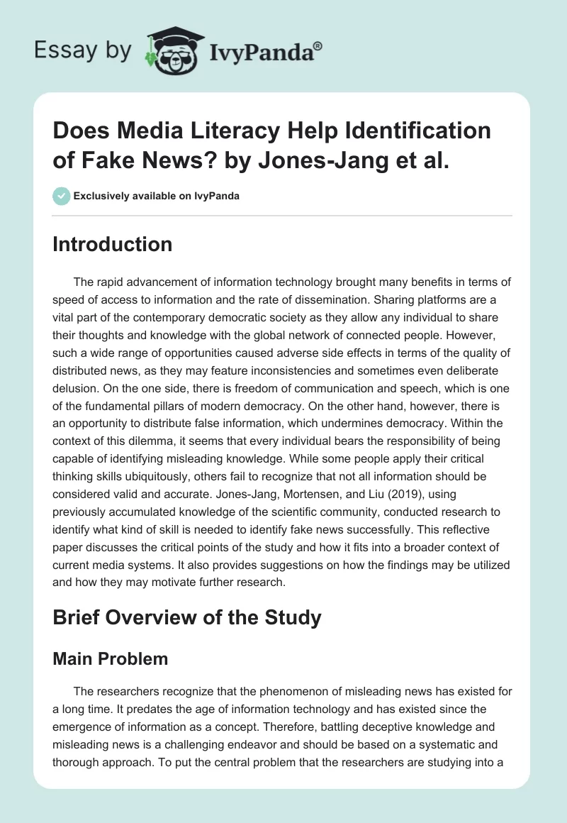 "Does Media Literacy Help Identification of Fake News?" by Jones-Jang et al.. Page 1