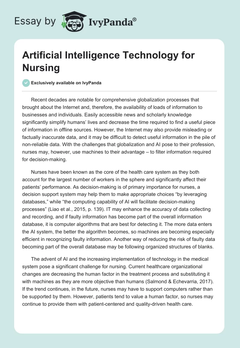 Artificial Intelligence Technology for Nursing. Page 1