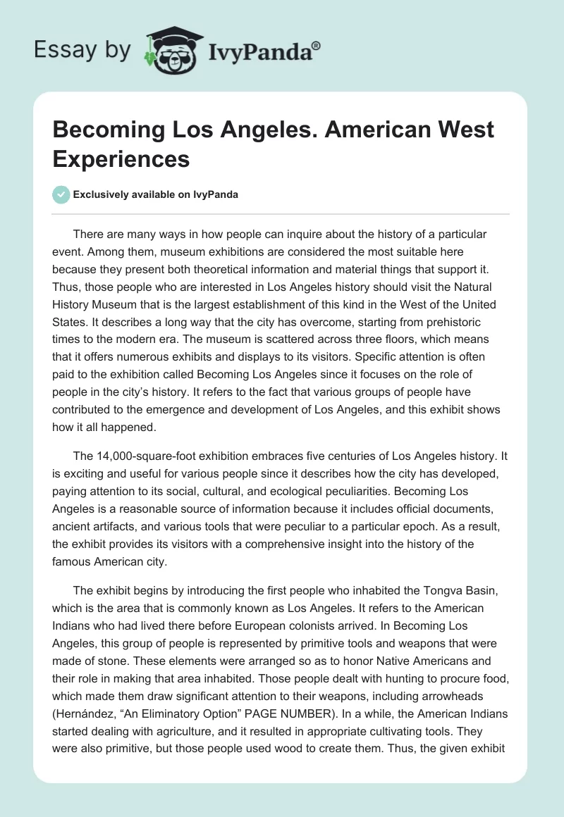 Becoming Los Angeles. American West Experiences. Page 1
