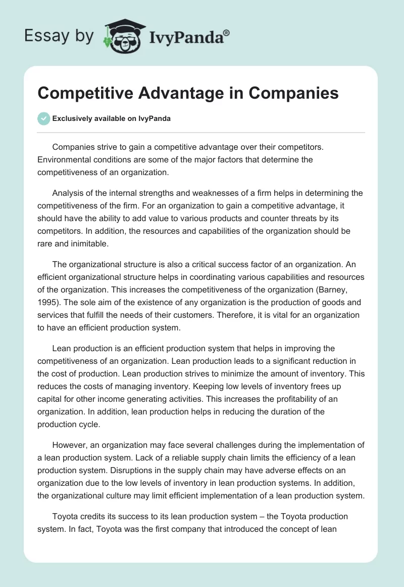 Competitive Advantage in Companies. Page 1