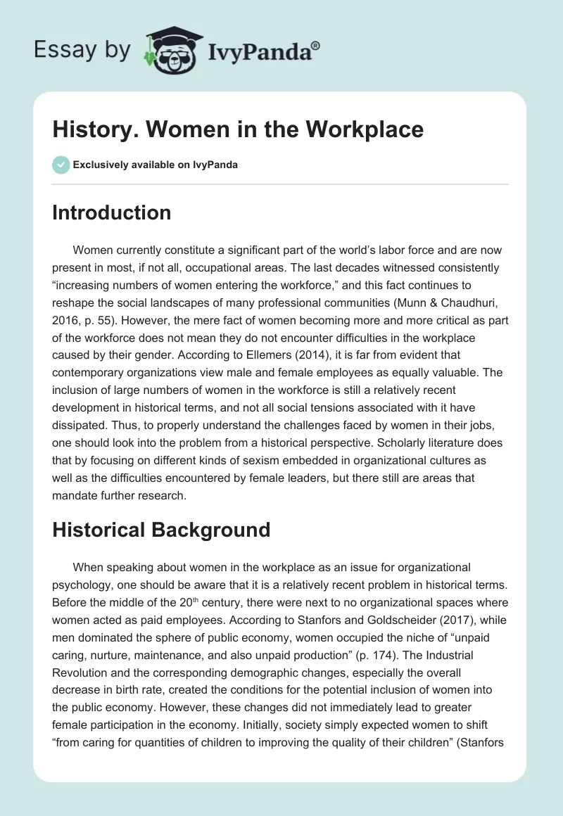 History. Women in the Workplace. Page 1