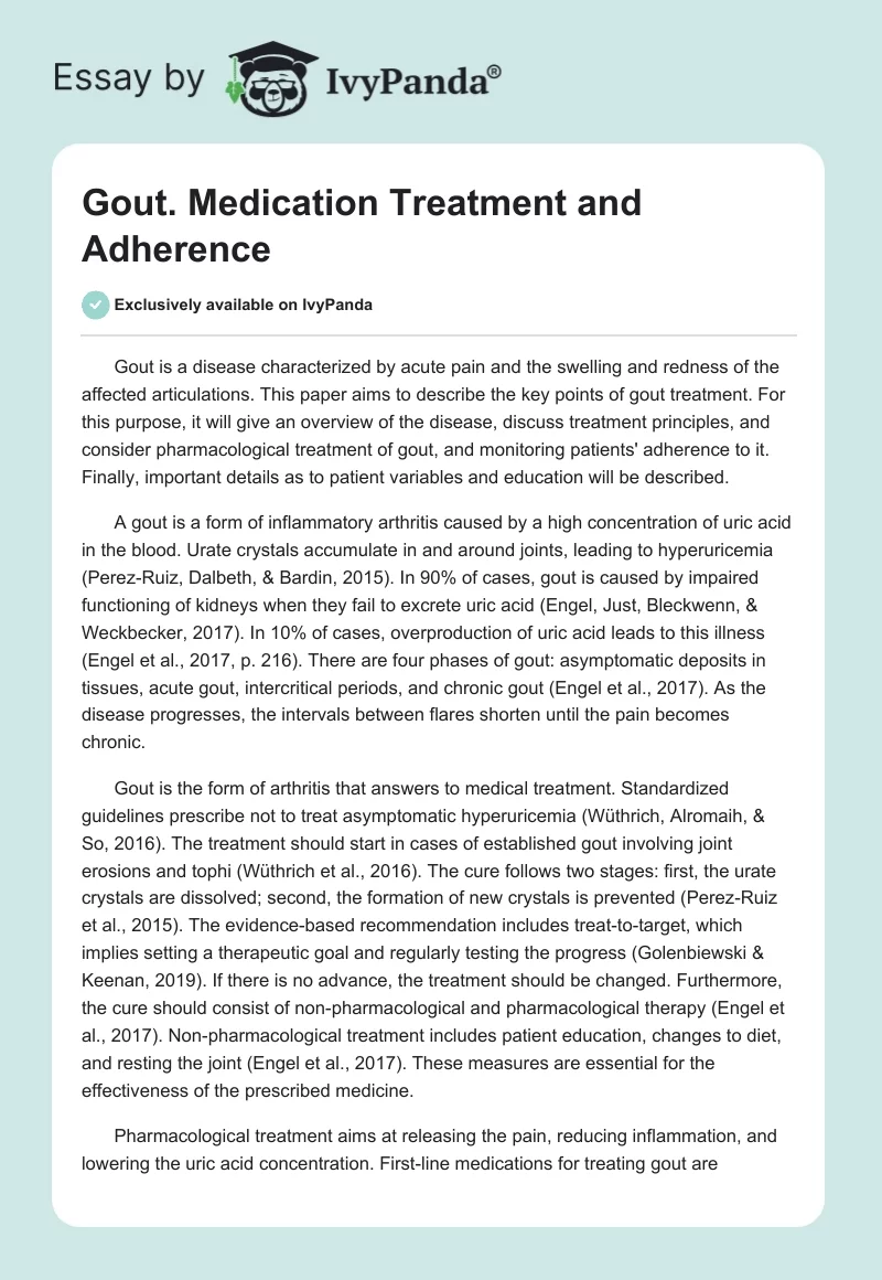 Gout. Medication Treatment and Adherence. Page 1