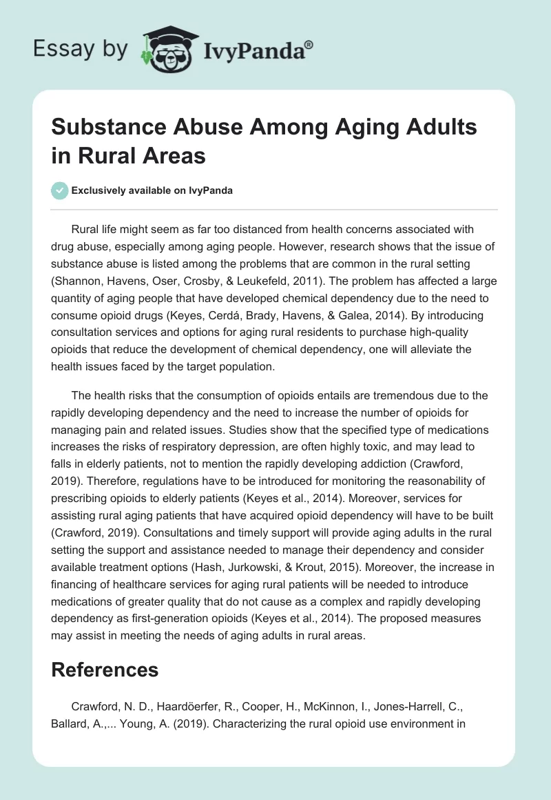 Substance Abuse Among Aging Adults in Rural Areas. Page 1