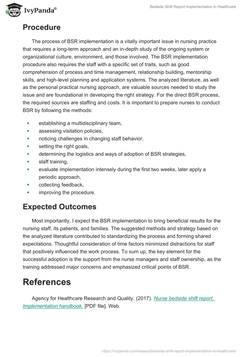 Bedside Shift Report Implementation in Healthcare. Page 3