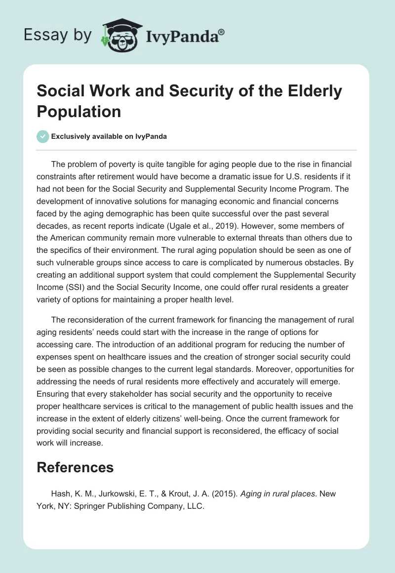 Social Work and Security of the Elderly Population. Page 1