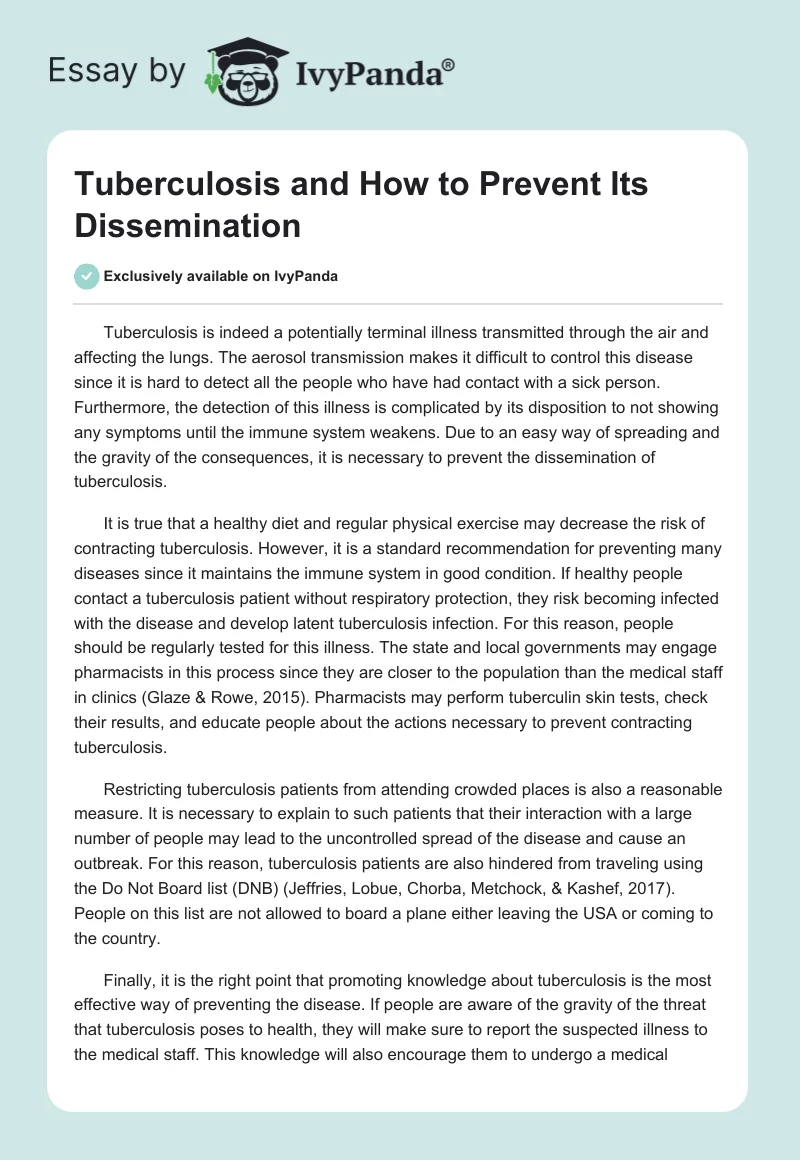 Tuberculosis and How to Prevent Its Dissemination. Page 1