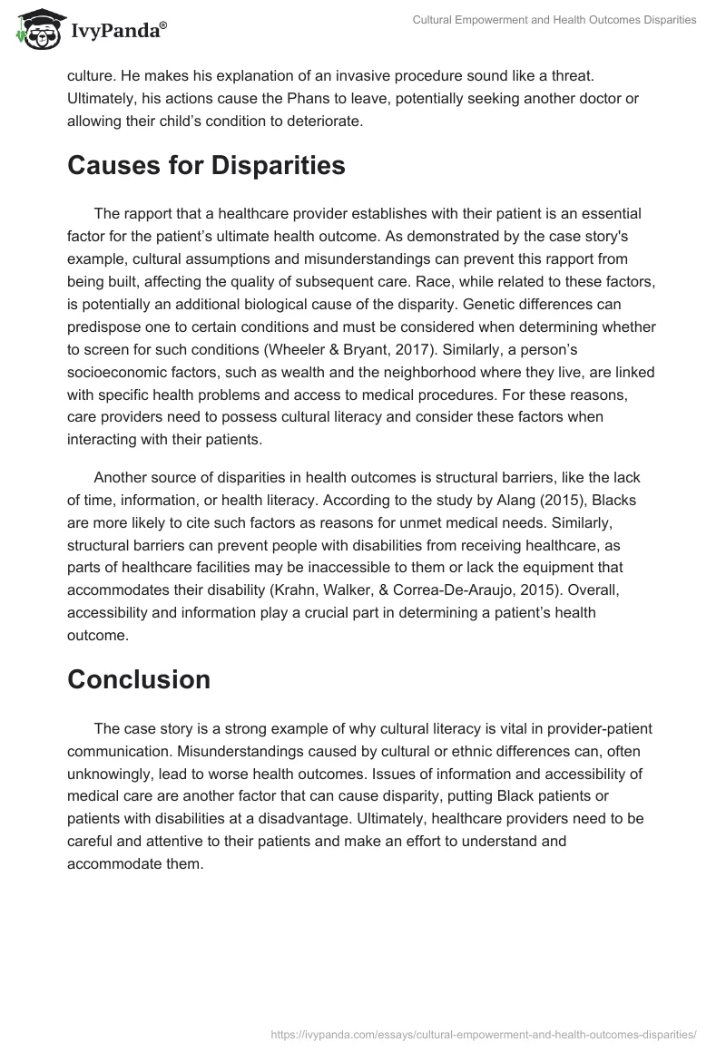 Cultural Empowerment and Health Outcomes Disparities. Page 2