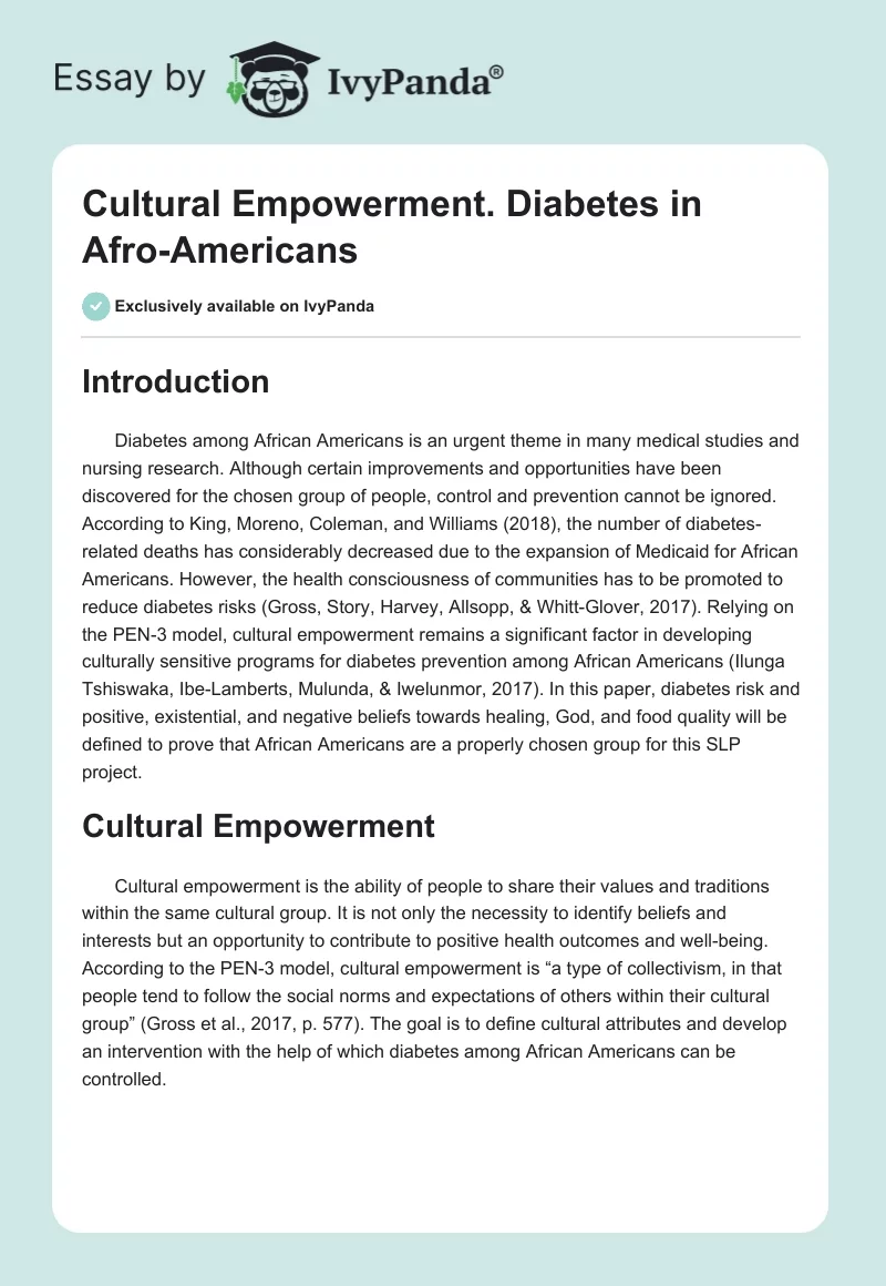 Cultural Empowerment. Diabetes in Afro-Americans. Page 1