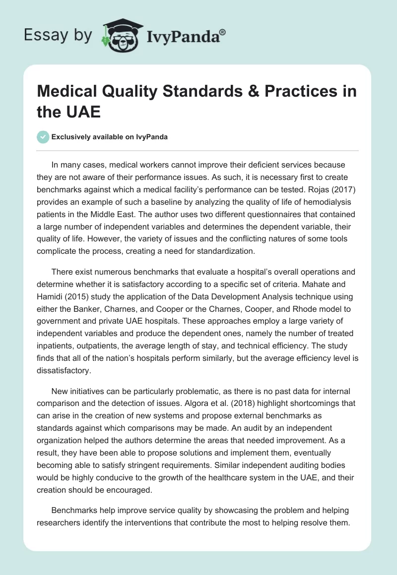 Medical Quality Standards & Practices in the UAE. Page 1