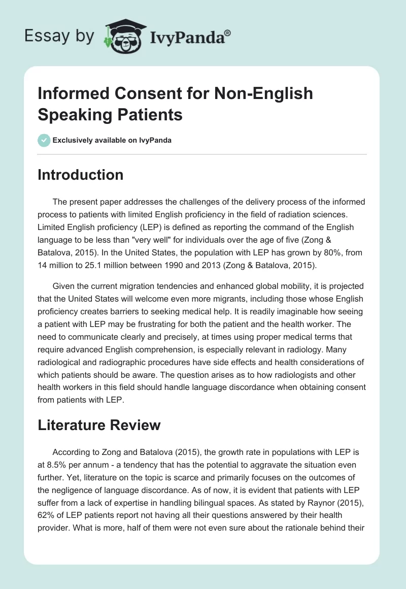 Informed Consent for Non-English Speaking Patients. Page 1