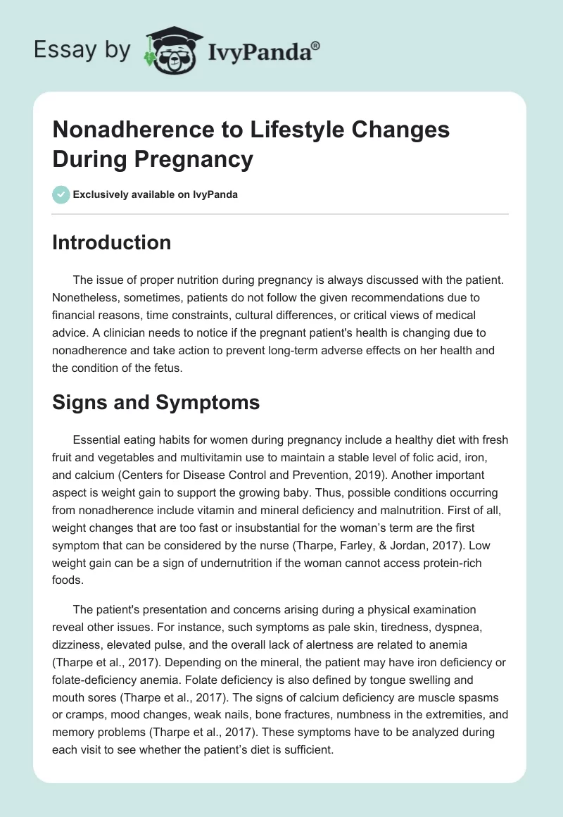 Nonadherence to Lifestyle Changes During Pregnancy. Page 1